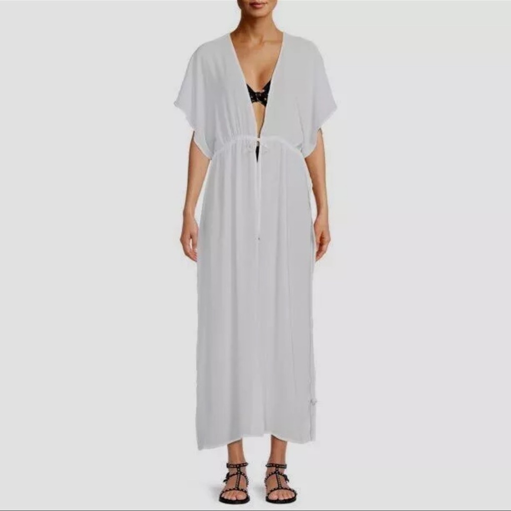 Miken Swim Women's Swim Cover Up Kimono Maxi White Size Small Summer Beach NWT!​